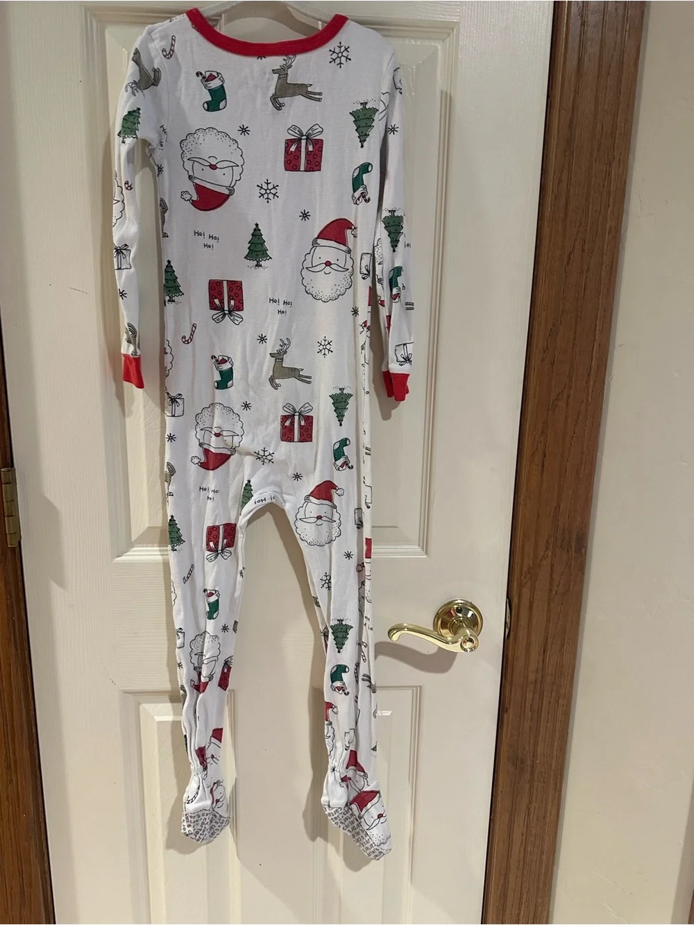 Carter's White and Red Santa Print Footed One-Piece Pajamas